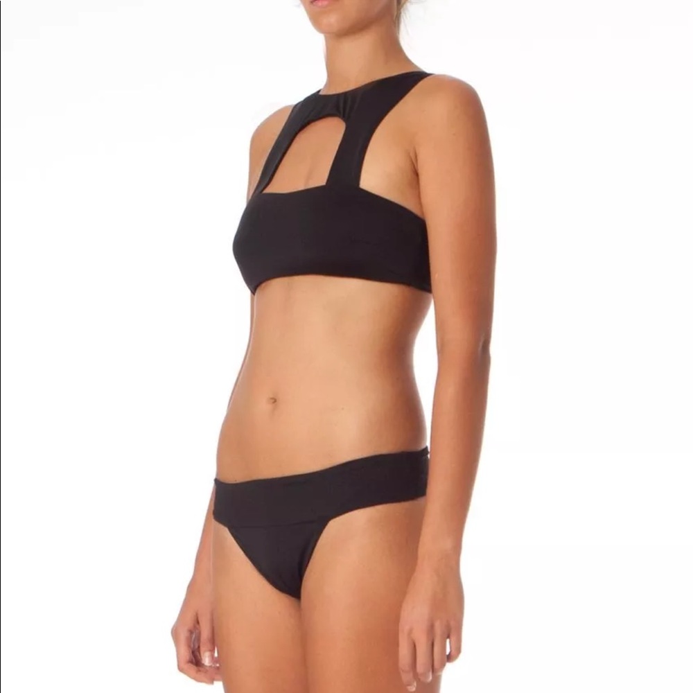 Fella Black Oliver Bandeau Cutout Bikini Top Retro Lined Solid Basic Surf Beach - Picture 4 of 4